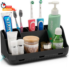 Black Toothbrush Holder - 7 Slots Bathroom Organizer Countertop with Drainage Ma