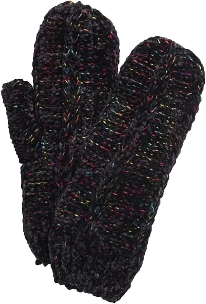INC International Concepts Women's Space Dye Chenille Mittens, Black, One Size