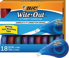 BIC Wite-Out Brand EZ Correct Correction Tape, 39.3 Feet, 18-Count Pack of White