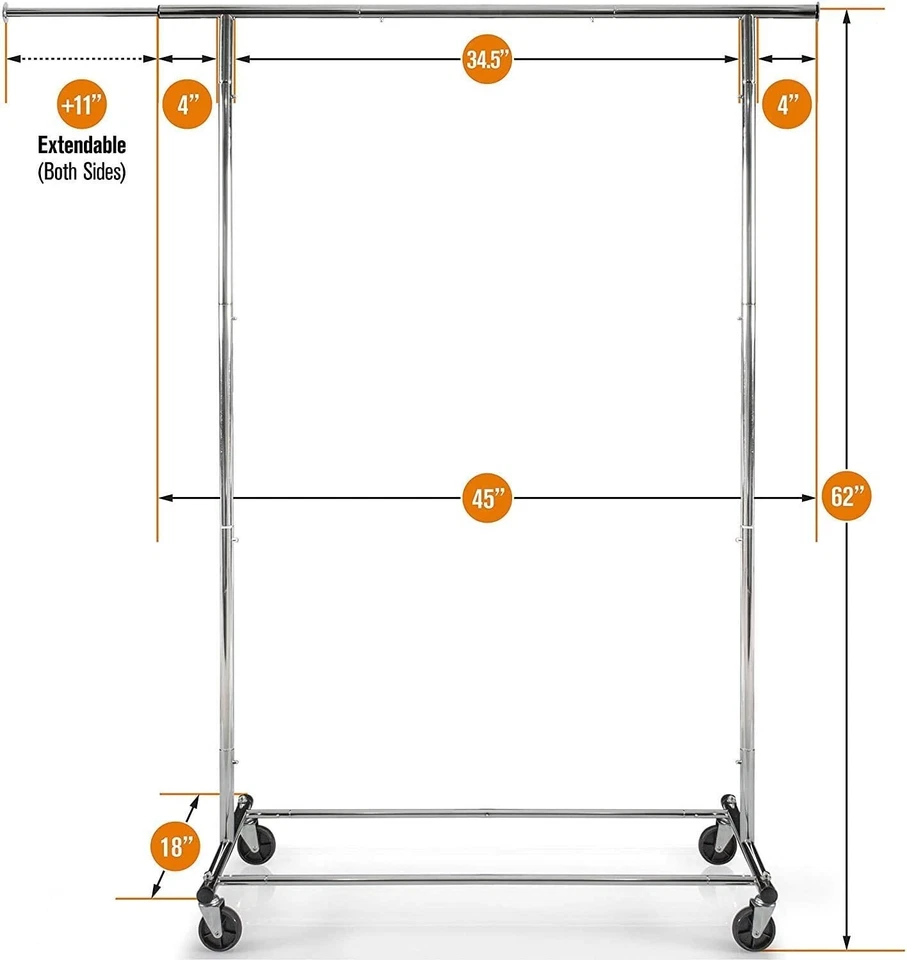 Clothing Rail Rack Rolling Garment Rack in Chrome Finish - Image 2 of 4