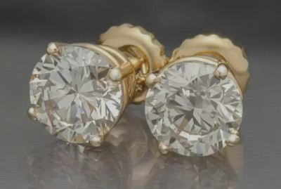 3,00 Ct Rundschliff Laborgezüchteter Diamant Solitär Ohrstecker Mit 14k Gelbgold