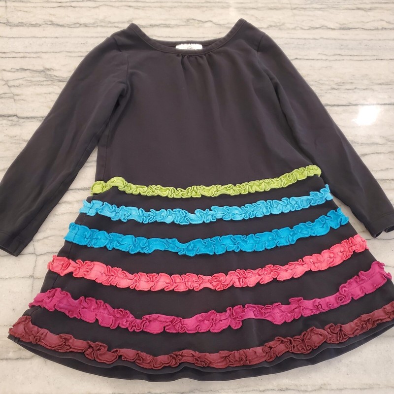 Hanna Andersson Girls Black & Jewel Tone Ruffles Dress Size 100 US 4
