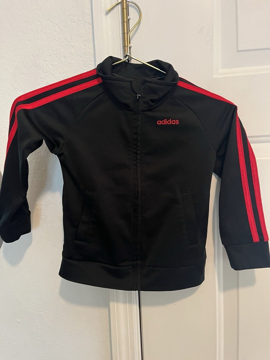 Adidas track jacket 3T toddler black red stripe full zip logo 100% poly