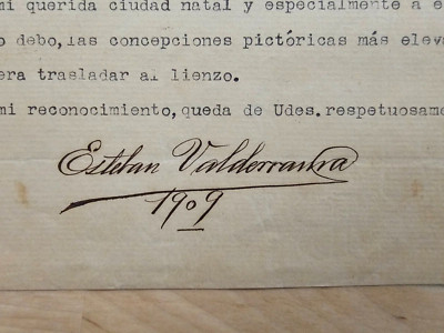1909 ART SIGNED AUTOGRAPH PAINTER ESTEBAN VALDERRAMA SP LETTER
