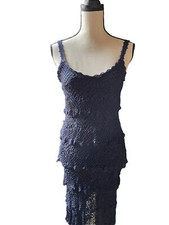 👗🔵Boston Proper Navy Blue Dress with Lace Tiered Details Sz S NWOT