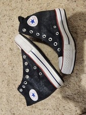 Converse Chuck Taylor All Star Platform Plus Black Sparkle Hidden Heel Wedge 6