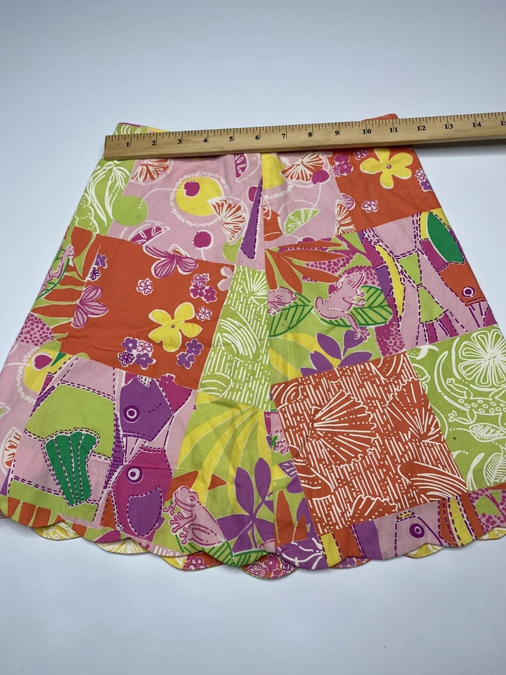 Lilly Pulitzer Girls Skirt Sz 8 Multicolor Patchwork Print Scalloped A-line VTG - Image 4 of 4