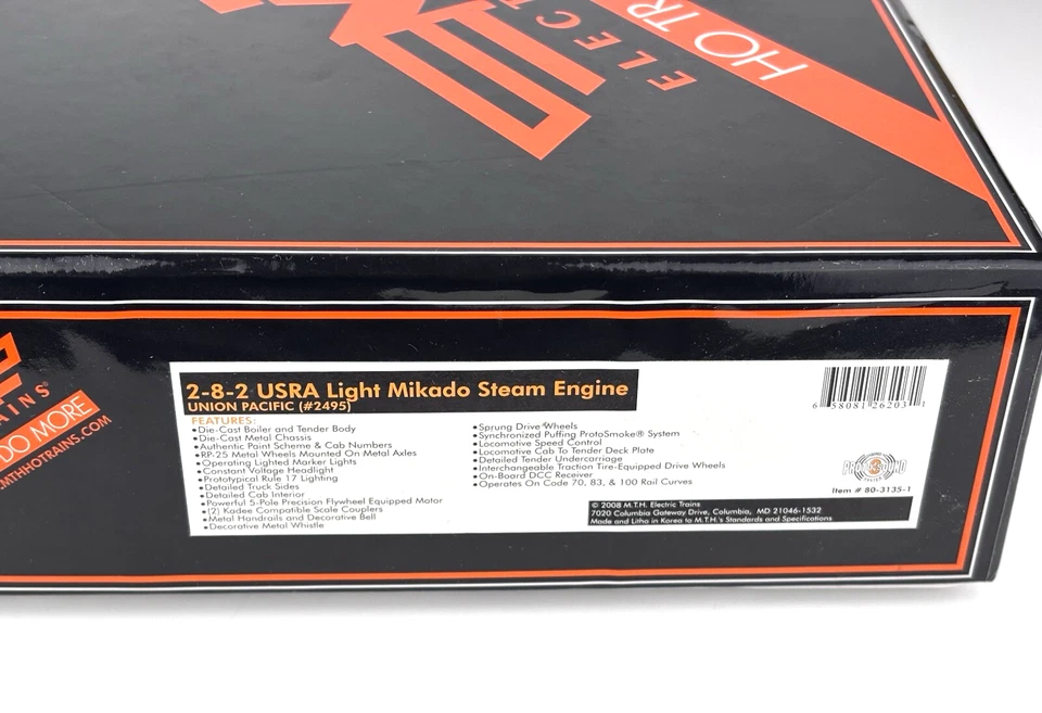 Motor de vapor HO MTH 80-3135-1 2-8-2 USRA Light T Mikado Union Pacific #2495 Foto 4 de 4