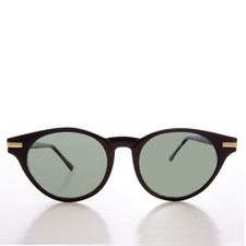 Black Round Horn Rim Retro Sunglasses with Gold Accents- Croft