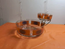 Vintage Jeanette Glass Company Chip/ Dip, Orange Aztec Sun & Gold Rim.