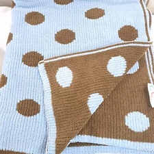 Cocalo Baby Blanket Blue Brown Polka Dot Chenille Plush sweater Knit Reversible
