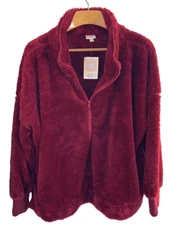 NWT LuLaRoe 3XL NANCY Half Zip Pullover in Solid CRANBERRY RED *Soft & Fuzzy*