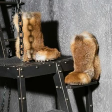 Fox Fur Boots for Men, Winter Snow Boots, Big Sizes, Moutons Mens furry shoes