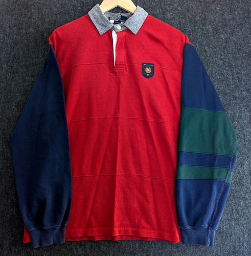 VTG Polo Ralph Lauren Jersey Rugby Shirt Colorblock Large Crest Rare Made In USA - Image 1