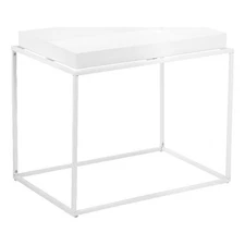 Pemberly Row Contemporary Framed Tray Metal Side Table in White