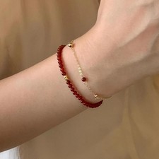 Handmade Red Agate Lucky Charm Bead Bracelet Women Chinese Style Gift Birth Year