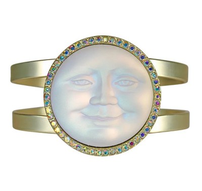 Kirks Folly Glass Seaview Moon 35mm Cuff Bracelet matte gold tone Crystal AB