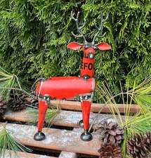 NEW Primitive REINDEER RED RECYCLED METAL WINTER CHRISTMAS 10.75"Hx7.5"Wx3.5"D