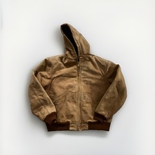 Vtg Carhartt Brown Hooded Zip Jacket Mens L Made in USA Union Made