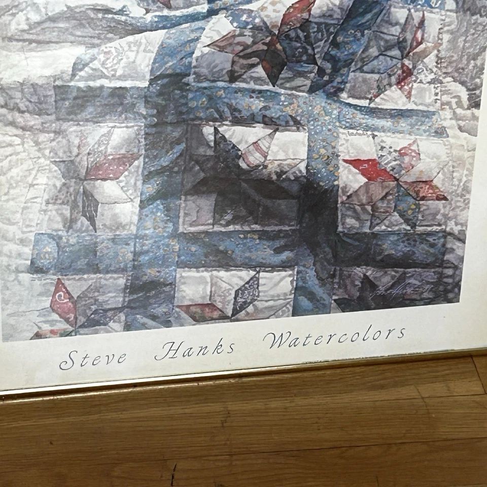 "Colcha de cuna" Steve Hanks 1988 de colección marco de metal dorado grande 20x32,5" Foto 3 de 4