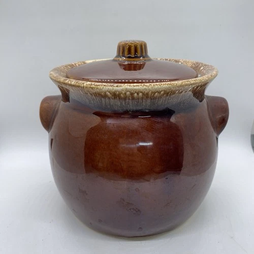 Vintage Hull Pottery Brown Drip Bean Pot Crock With Lid Oven Proof USA 2Qt