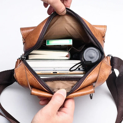Borsa a tracolla uomo vintage pelle PU messenger tote borsetta grande capac - Foto 4 di 9