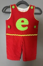 Mud Pie Red Corduroy Initial “e” Overalls 0-6 Months Boy Or Girl Christmas
