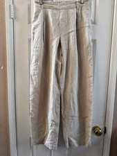 Vince Women  s 100 Hemp Wide Leg Pants Beige Elastic Waist Size S Linen Look