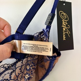 DITA VON TEESE Yvonne Underwire Bra Navy 12C Sheer Lace Lingerie NEW RRP $109.95
