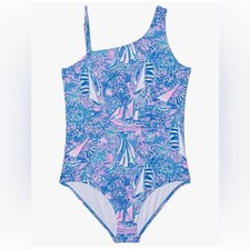 Lilly Pulitzer Girl's Tiara Swimsuit UPF 50 BOCA BLUE SAILABRATION Kids Sz: 12