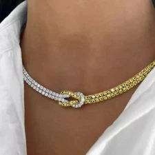 24Ctw Round Lab Created Yellow Sapphire Knot Necklace 14K Two Tone Gold Plated