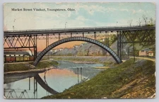 Vintage Postcard Market Street Viaduct Bridge Youngstown Ohio OH 1910 Train View