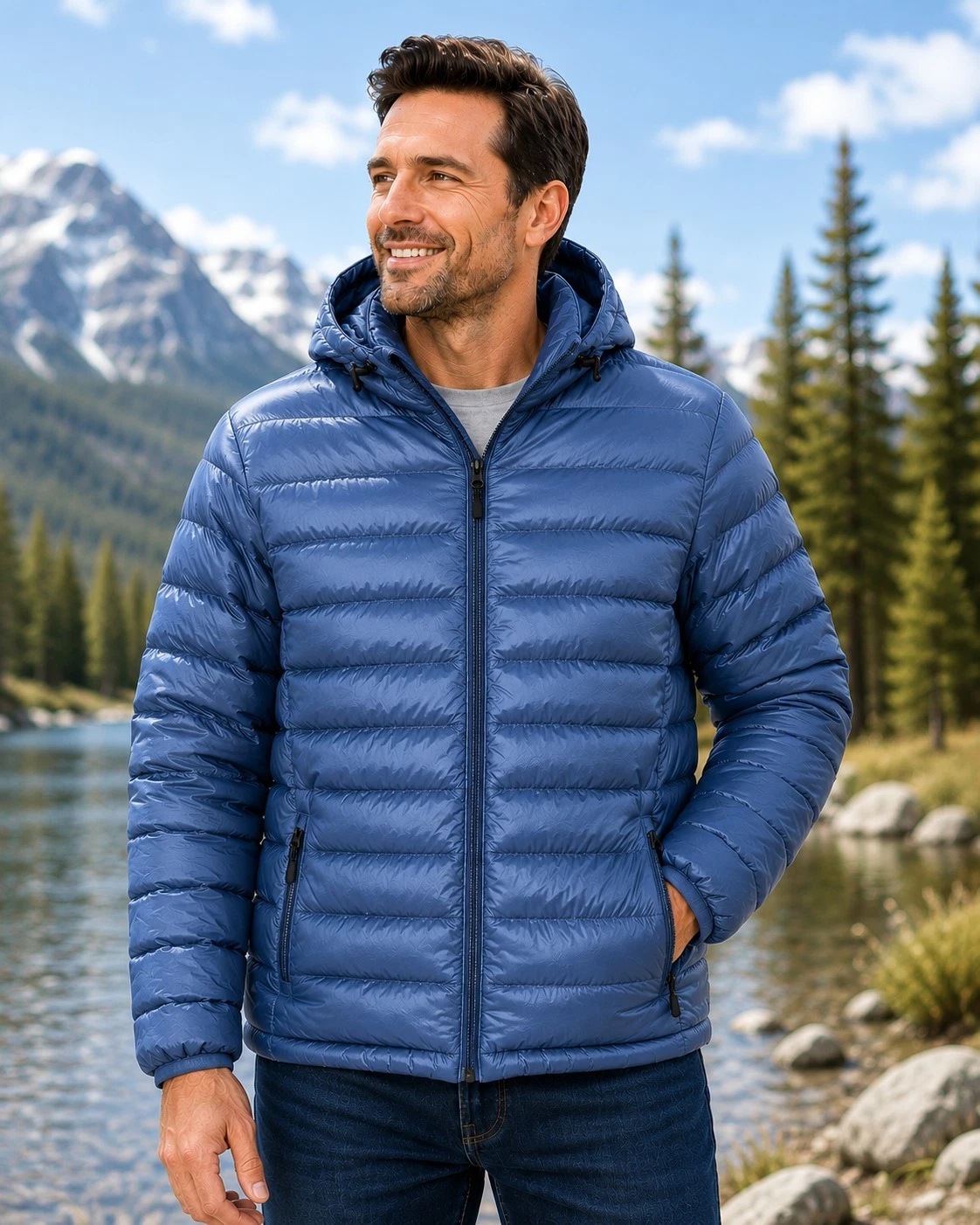32 Degrees Heat Men's Hooded Packable Puffer Jacket XXL Blue Lightweight Insulat