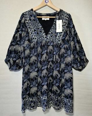 BA&SH Bash Carbon Blue Floral Mini Dress Tunic Size 1 UK 8-10 US 4-6 BNWT Boho 