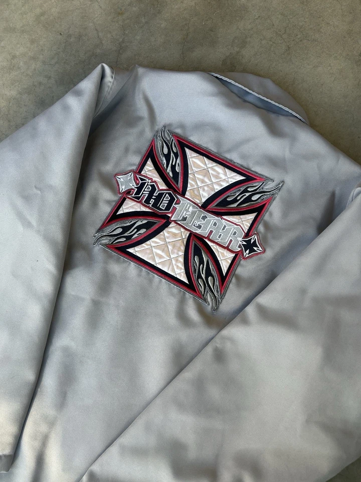 Chaqueta De Colección No Fear Para Hombre Grande Negra Bordada Gran Tamaño Motociclista Grunge Años 90 Foto 2 de 4