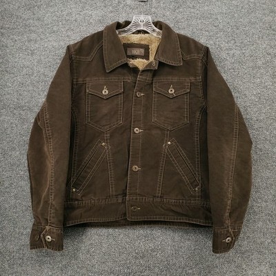 BKE Buckle Jacket Men M Medium Brown Regular Fit Faux Fur Lined Trucker Collared
