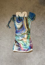 Multi-colored abstract print mini two-layer summer dress (size S/8)