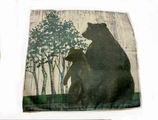 Rustic Cabin Lodge BEAR & Cub Nature Throw PILLOW COVER Holiday Home Decor 18”