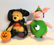 Lot of 2 Disney Store Pooh and Piglet Plush Halloween Witch Dragon Halloween