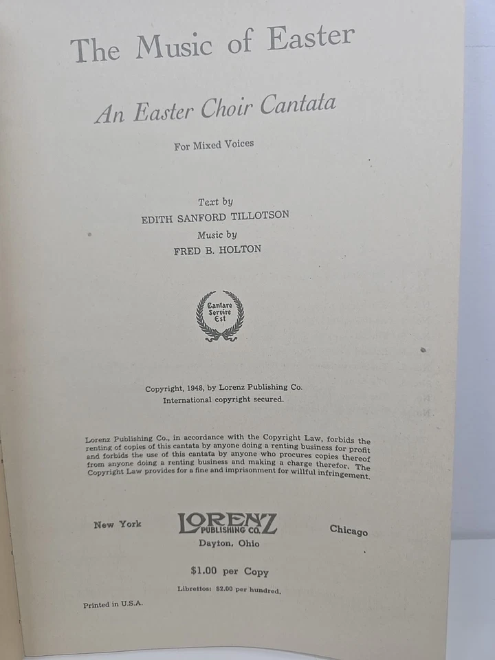 THE MUSIC OF EASTER CHOIR CANTATA FOR MIXED VOICES BY FRED B. HOLTON 1948 - Image 2 of 4