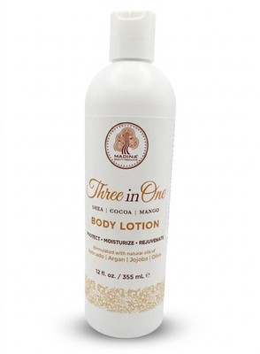 Madina 3 in 1 Shea, Cocoa, Mango Butter Lotion 12 oz. Plastic Bottle Moisturizer