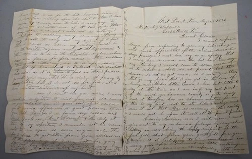 Pre Civil War Confederate 1861 Letter from Westpoint, Tennessee. War Warnings