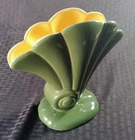 Vintage Red Wing Art Pottery Green and Yellow Fan Shell Vase #892 - 7.5"