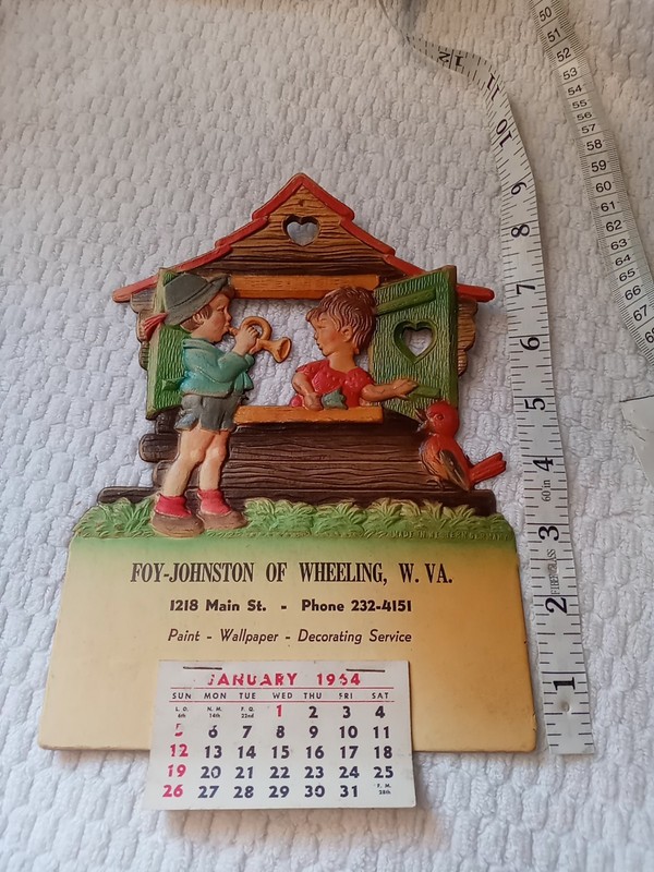 Vtg Germany Die-Cut Embossed Calendar Boy Girl Cottage Scene 10 Ephemera 1964