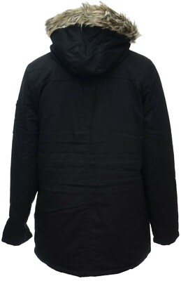 Size 18 Warm Quilt Lined Black Parka Coat Ladies Jacket Borg