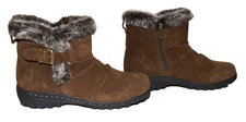 Khombu Lindsey Brown Suede with Gray Faux Fur Lining Ankle Boots  Womens 8M NWOB