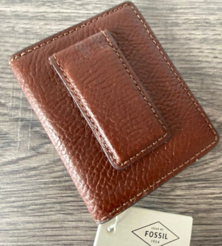 FOSSIL BROWN LEATHER CARDHOLDER & MONEY CLIP WITH RFID IDENTITY PROTECTION BNWT - Image 4 of 4