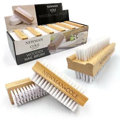 NEWMAN AND COLE 3x Wooden Nail Brush Cleaning Scrubbing Double Sided Cleaner Manicure Pedicure
