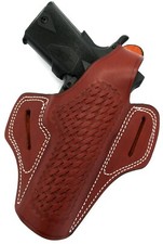 For ANY 5" NONRAIL 1911, Right Hand Brown Leather Basketweave OWB Belt Holster