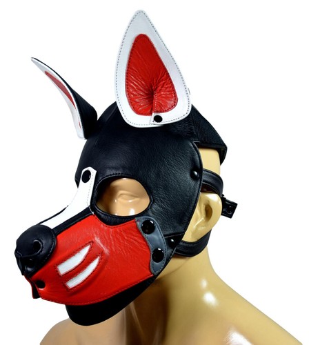 Maschera per cani in pelle cappuccio gioco per animali domestici maschera per cuccioli costume cappuccio per cani museruola rimovibile - Foto 5 di 21